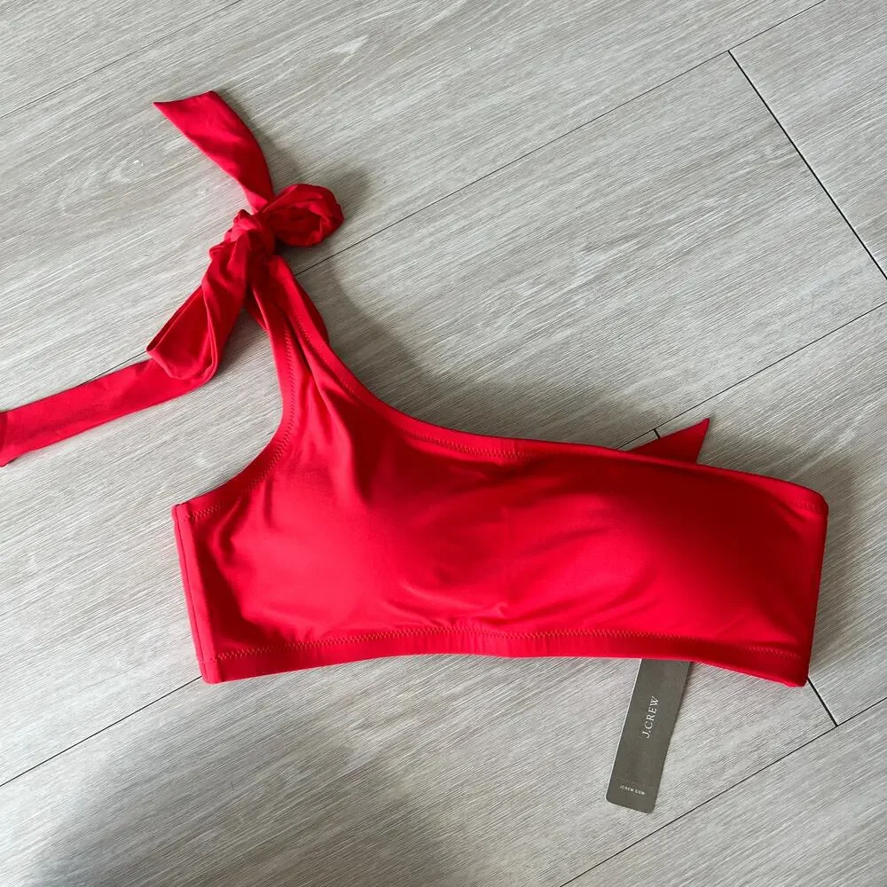 J Crew Flawed Bow One Shoulder Bikini Top Small Red
